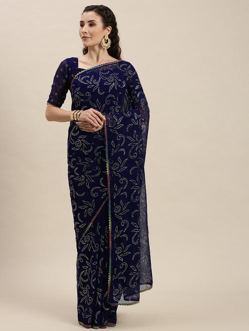 blue self design saree with blouse - 20054461 - Very Small Image - 1