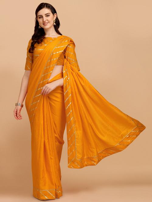 yellow self design plain saree with blouse - 20054486 - Very Small Image - 1