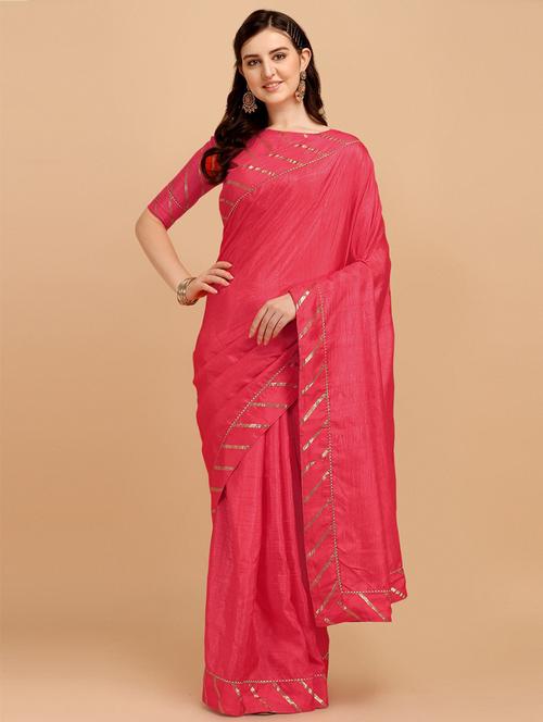 pink self design plain saree with blouse - 20054490 - Very Small Image - 1