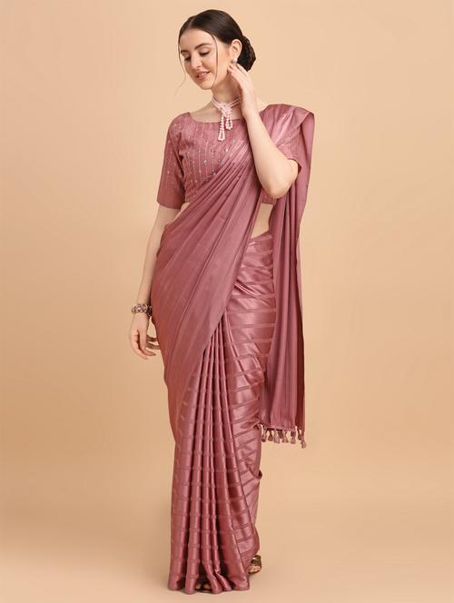 self design striped saree with blouse - 20054516 - Very Small Image - 1
