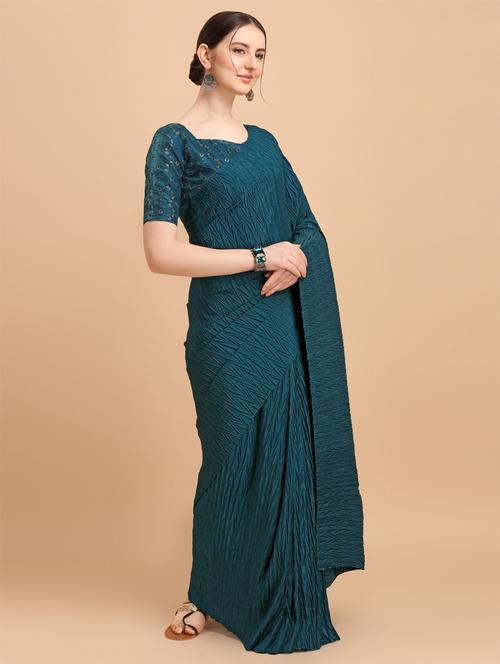 self design solid saree with blouse - 20054527 - Very Small Image - 1