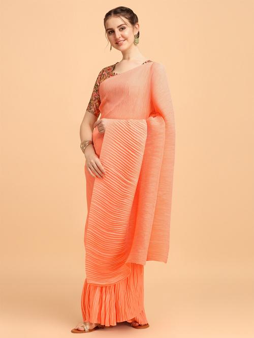 self design solid saree with blouse - 20054528 - Very Small Image - 1