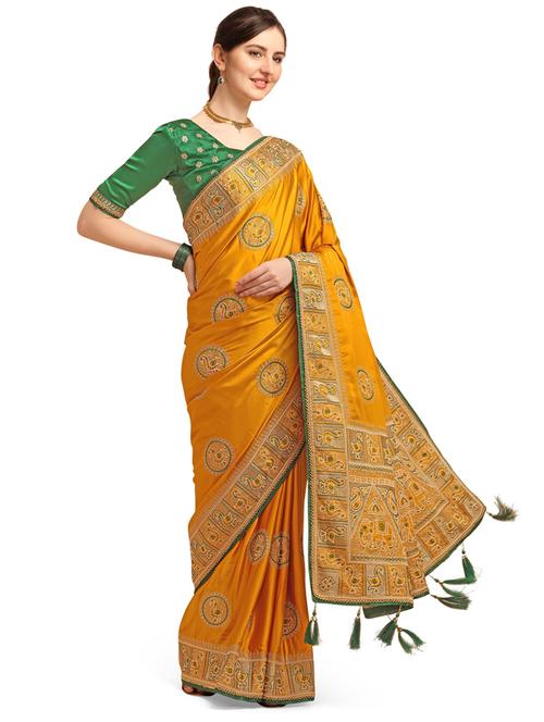 yellow self design saree with blouse - 20054596 - Very Small Image - 1
