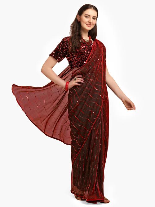 red self design saree with blouse - 20054601 - Very Small Image - 1