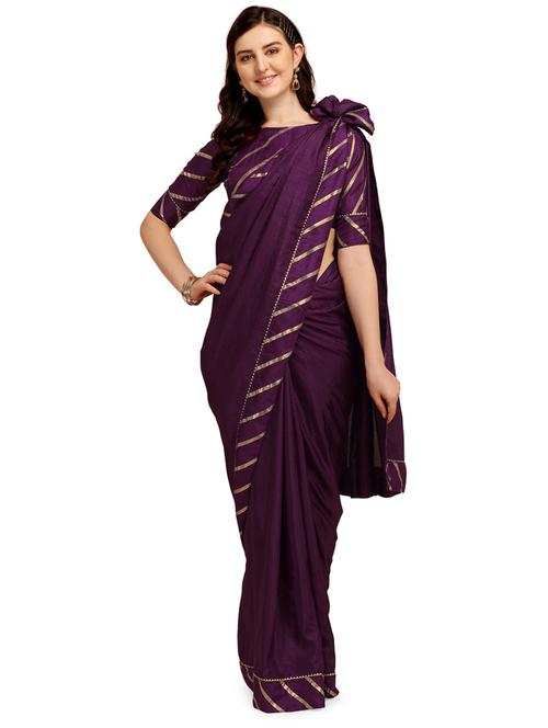 lace bordered solid saree with blouse - 20054703 - Very Small Image - 1