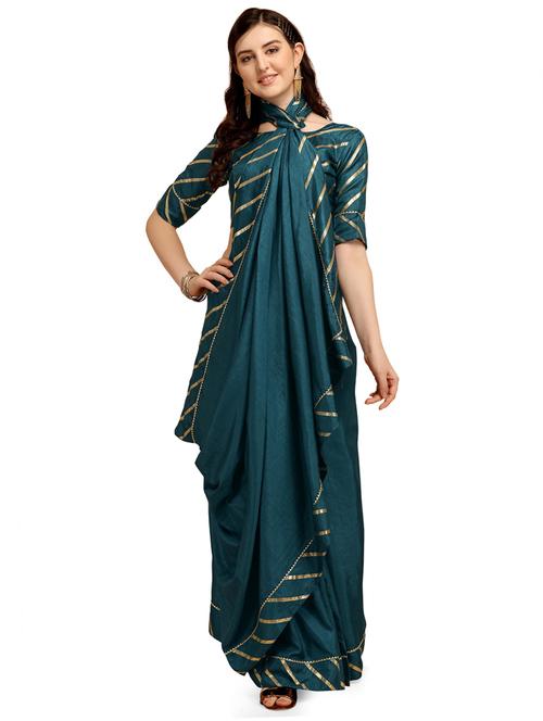lace bordered solid saree with blouse - 20054704 - Very Small Image - 1