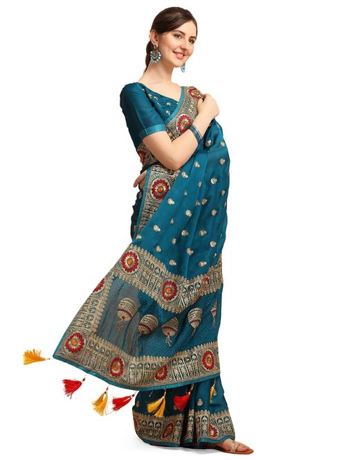 blue silk blend saree with blouse - 20054707 - Very Small Image - 1