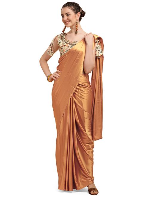 solid plain saree with blouse - 20054729 - Very Small Image - 1
