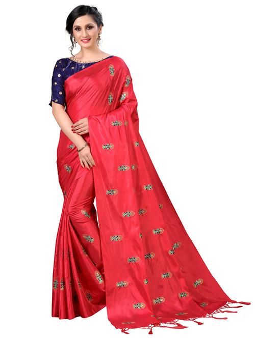 red embroidered saree with blouse - 20054774 - Very Small Image - 1