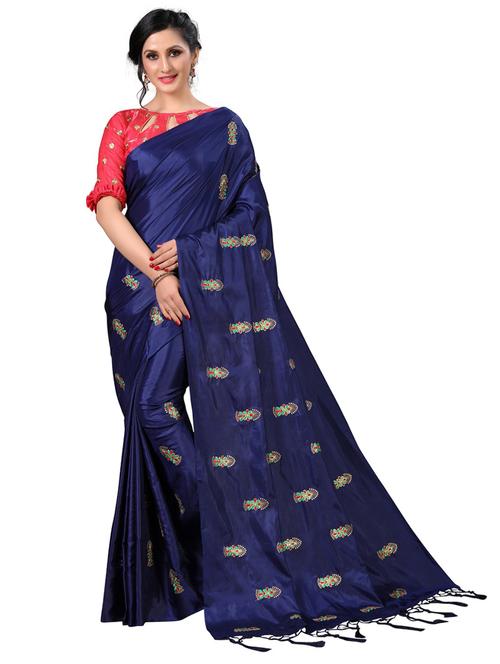 navy blue embroidered saree - 20054775 - Very Small Image - 1