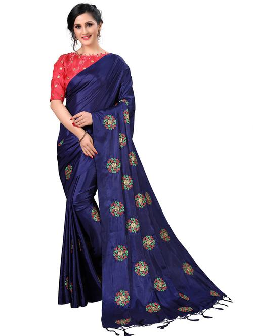 navy blue embroidered saree with blouse - 20054779 - Very Small Image - 1
