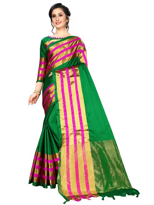 green stripes woven saree with blouse - 20054785 - Very Small Image - 1