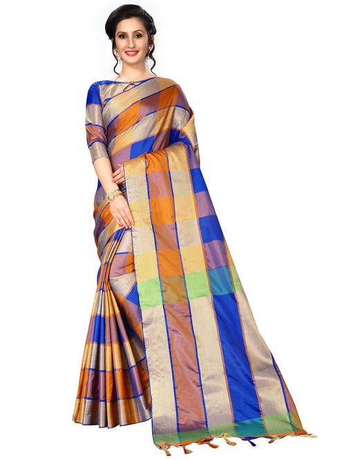check woven saree with blouse - 20054788 - Very Small Image - 1