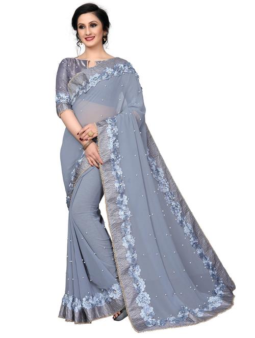 grey bordered saree with blouse - 20054799 - Very Small Image - 1