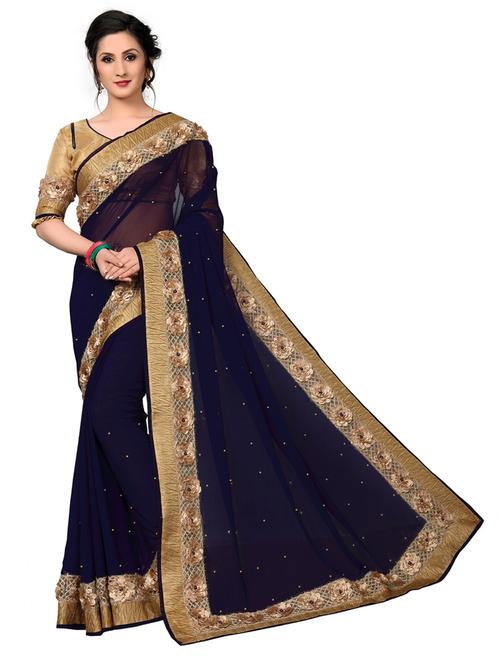 dark blue bordered saree - 20054801 - Very Small Image - 1