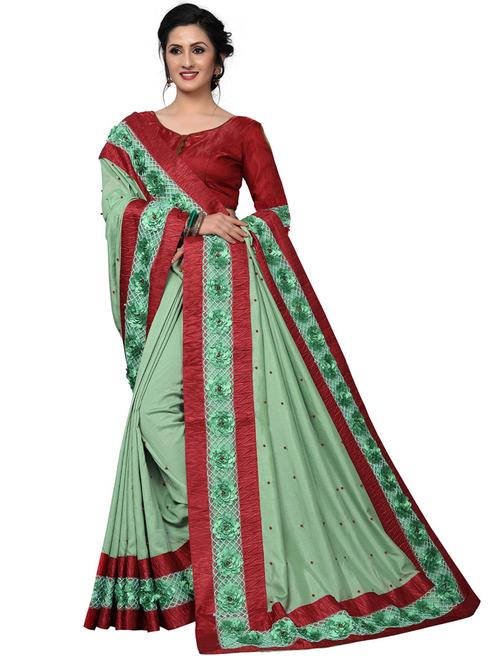 green bordered saree with blouse - 20054803 - Very Small Image - 1