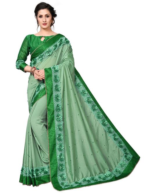 green bordered saree with blouse - 20054804 - Very Small Image - 1