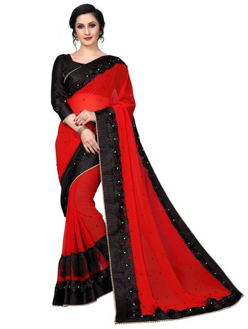 red bordered saree with blouse - 20054805 - Very Small Image - 1