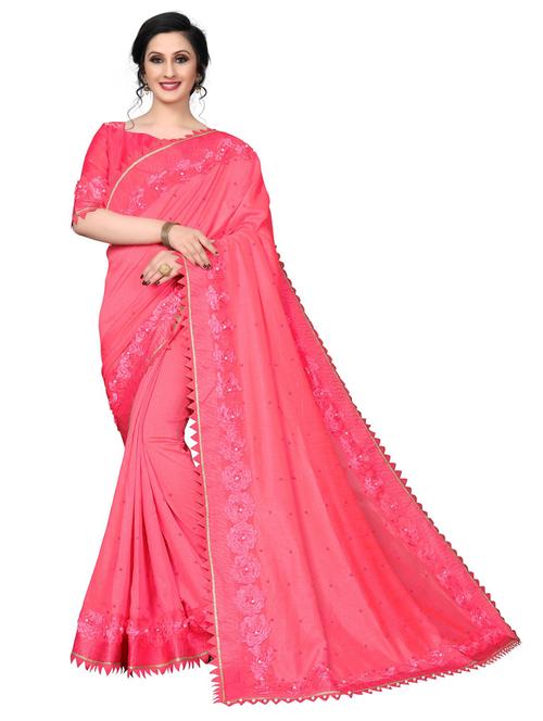 coral bordered saree with blouse - 20054812 - Very Small Image - 1