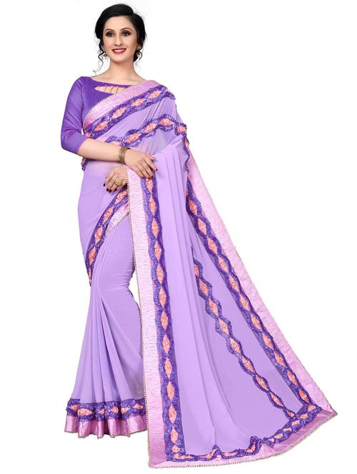purple bordered saree with blouse - 20054820 - Very Small Image - 1