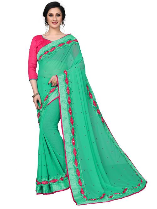 green bordered saree with blouse - 20054823 - Very Small Image - 1