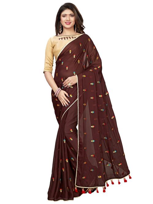 brown embroidered saree - 20054831 - Very Small Image - 1