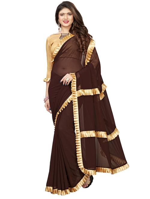 brown bordered saree - 20054836 - Very Small Image - 1