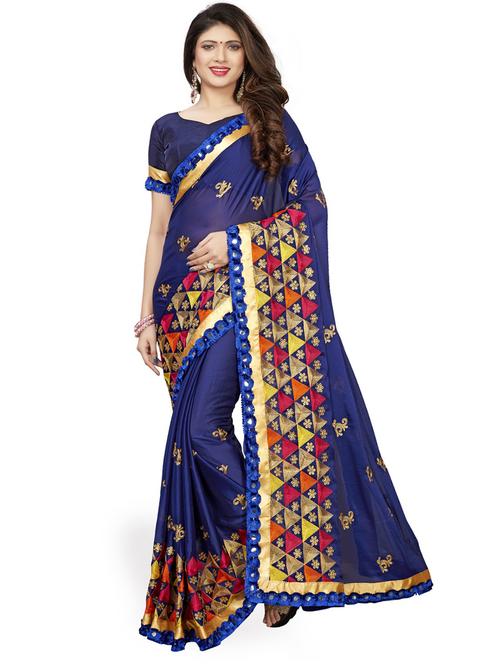 navy blue embroidered saree with blouse - 20054840 - Very Small Image - 1