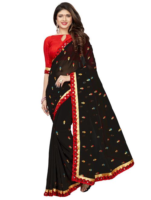 black embroidered saree with blouse - 20054845 - Very Small Image - 1
