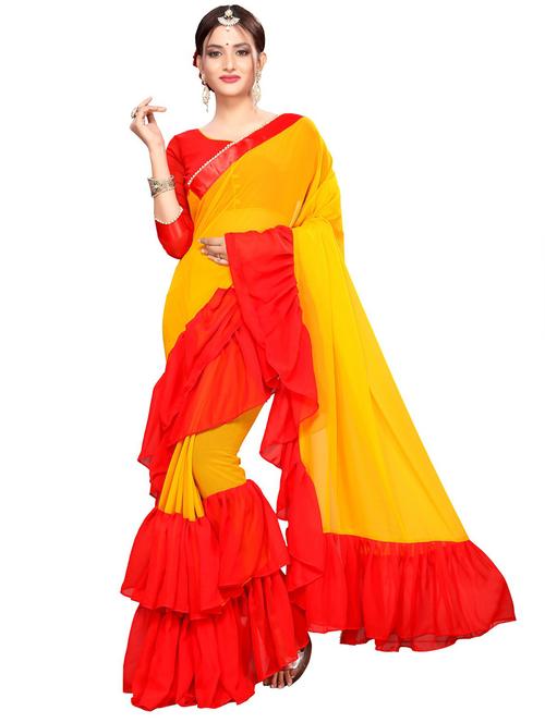 yellow bordered saree with blouse - 20054849 - Very Small Image - 1