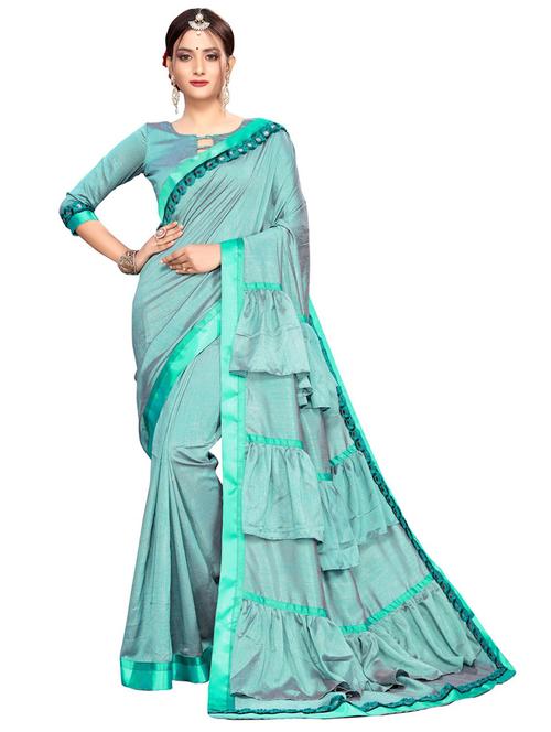 turquoise bordered saree with blouse - 20054850 - Very Small Image - 1