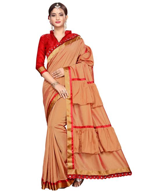 nude bordered saree - 20054851 - Very Small Image - 1