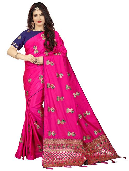 pink embroidered saree with blouse - 20054854 - Very Small Image - 1