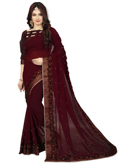 brown bordered saree with blouse - 20054859 - Very Small Image - 1