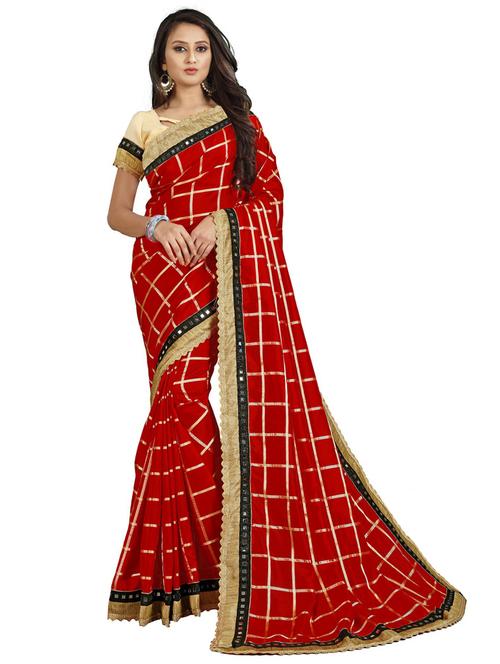 red bordered saree with blouse - 20054865 - Very Small Image - 1