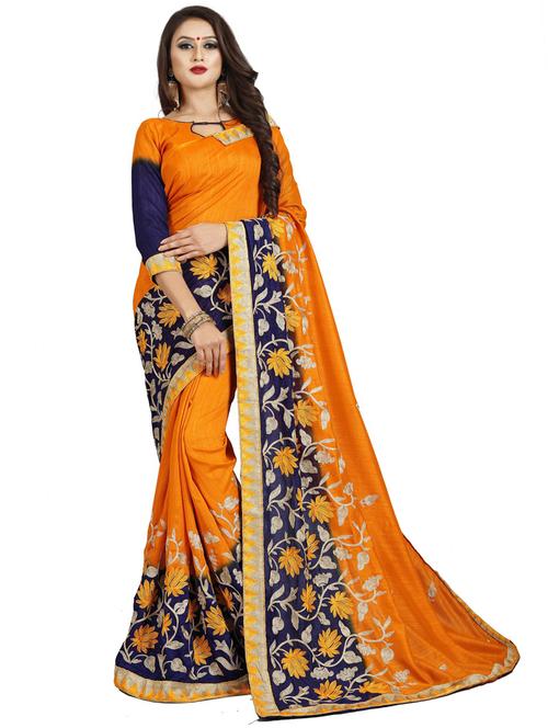 orange bordered saree with blouse - 20054881 - Very Small Image - 1