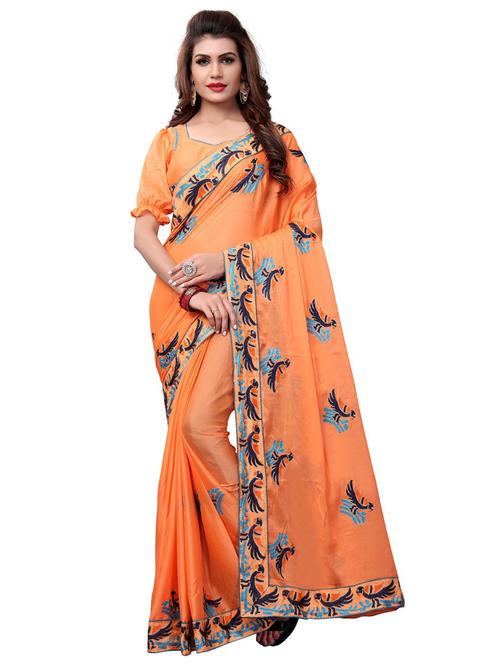 orange embroidered saree - 20054896 - Very Small Image - 1