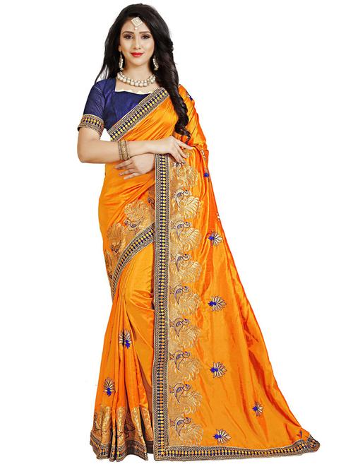 orange embroidered saree - 20054898 - Very Small Image - 1