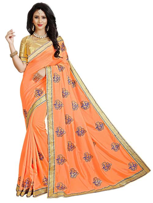 orange embroidered saree with blouse - 20054899 - Very Small Image - 1