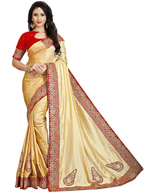 beige bordered saree with blouse - 20054903 - Very Small Image - 1