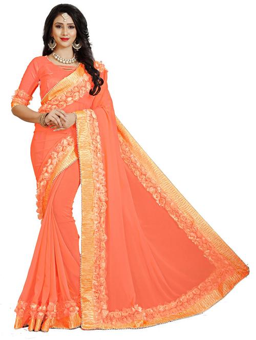 orange bordered saree with blouse - 20054906 - Very Small Image - 1