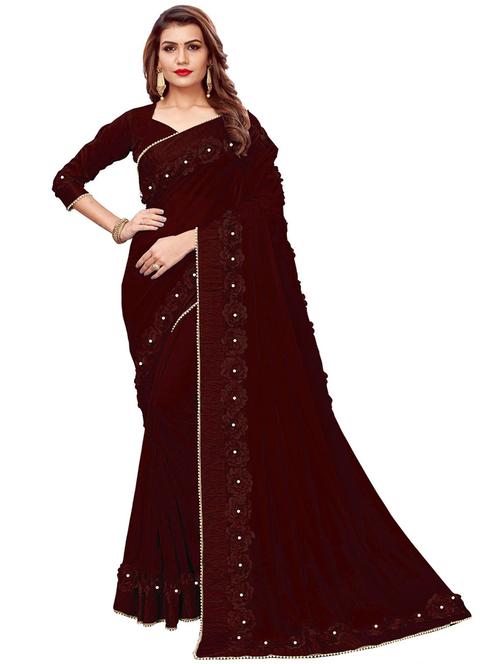 brown bordered saree - 20054910 - Very Small Image - 1