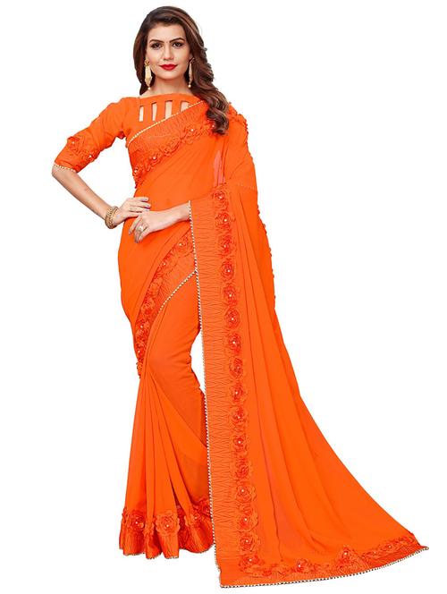 orange bordered saree with blouse - 20054915 - Very Small Image - 1