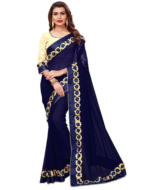 darkblue bordered saree with blouse - 20054919 - Very Small Image - 1