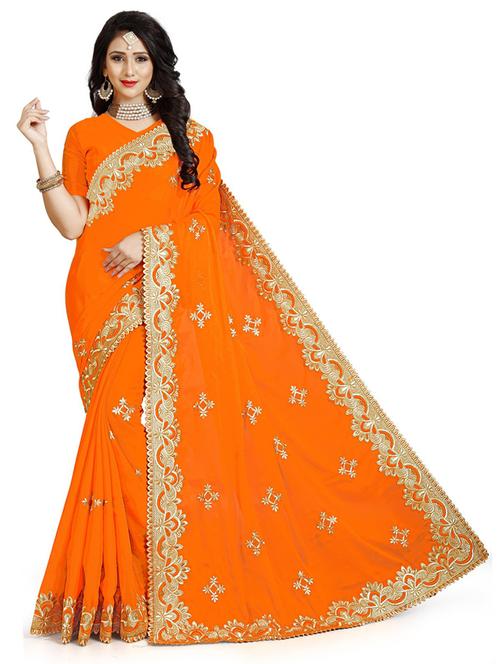 orange embroidered saree with blouse - 20054925 - Very Small Image - 1