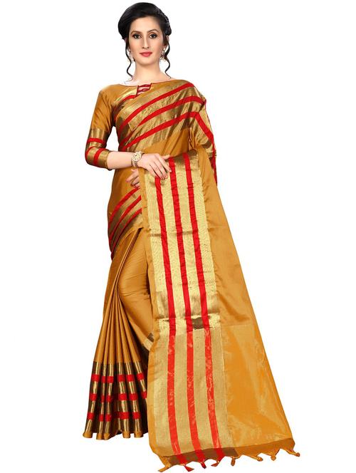mustard stripes woven saree - 20054931 - Very Small Image - 1