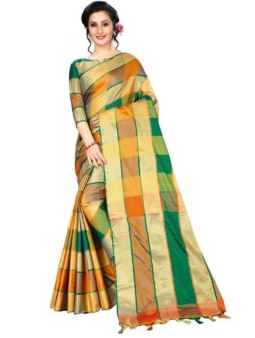 check woven saree - 20054932 - Very Small Image - 1