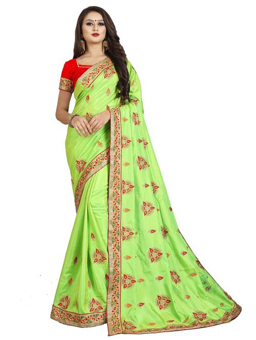 light green embroidered saree with blouse - 20054936 - Very Small Image - 1