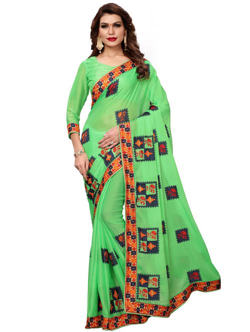 light green embroidered saree - 20054939 - Very Small Image - 1