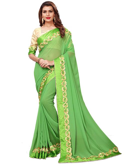 light green bordered saree with blouse - 20054942 - Very Small Image - 1